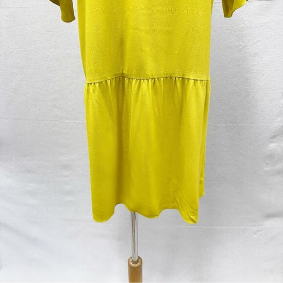 Eileen Fisher Drop Waist Shift Dress Back Tie Lagenlook in Yarrow Citron Size XS - Picture 8 of 16